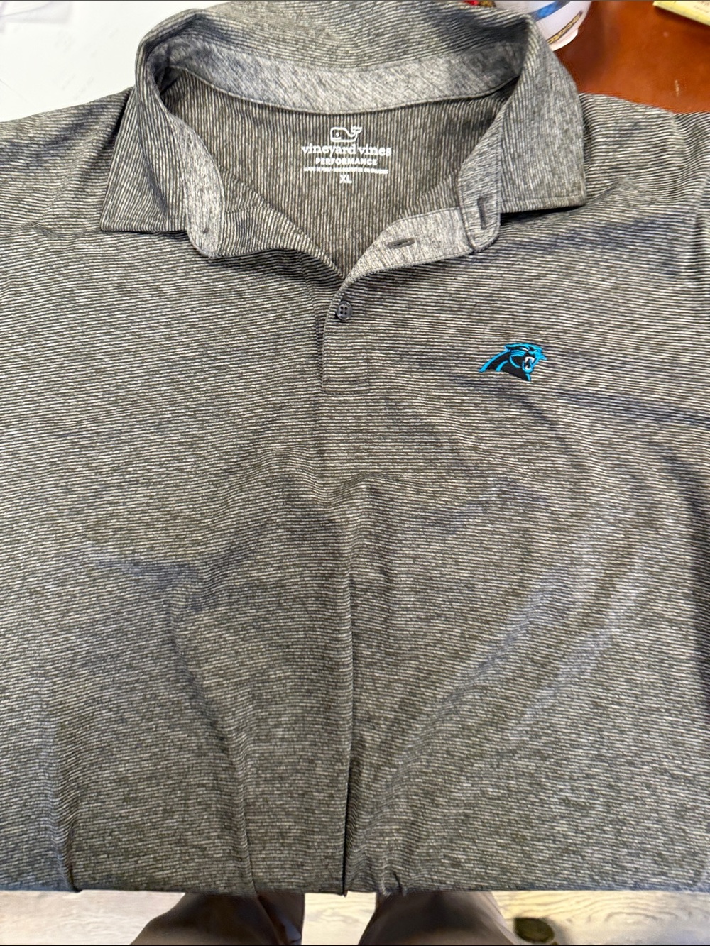 Vineyard Vines Men’s Heather Gray Polo Carolina Panther Logo